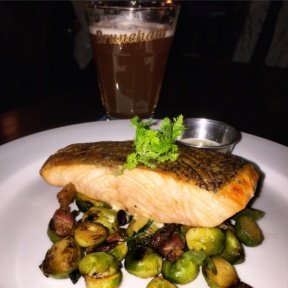 Gluten-free salmon and brussels from Belgian Beer Cafe